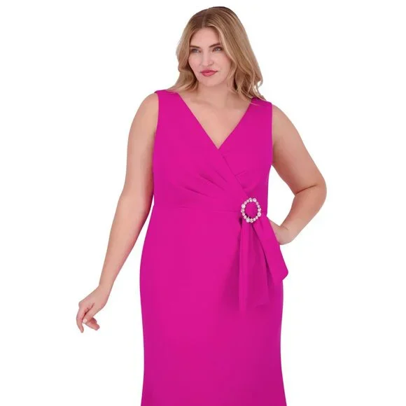 NWT Eliza J Plus Size Sleeveless V-Neck Mermaid Gown Dress Berry Purple Pink 18W